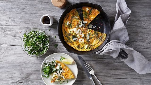 050.Broccolini & Goat'S Cheese Frittata With Greens