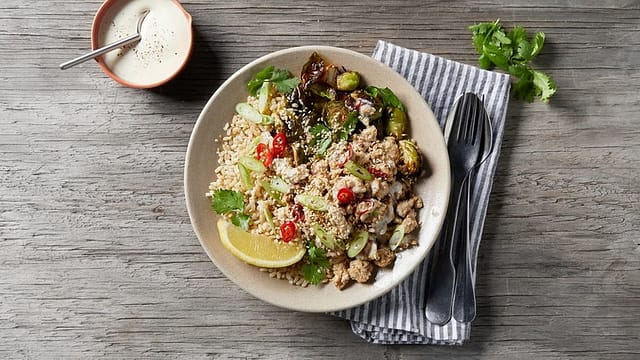082.Turkey Power Bowl With Brussels Sprouts & Sesame Tahini