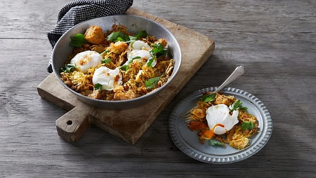 127.Brussels Sprouts Hash With Poached Eggs